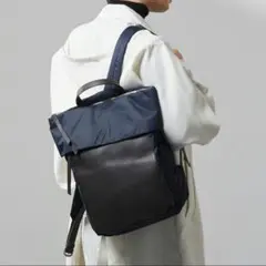 Y'SACCS【イザック】ナイロン牛革リュック ネイビー