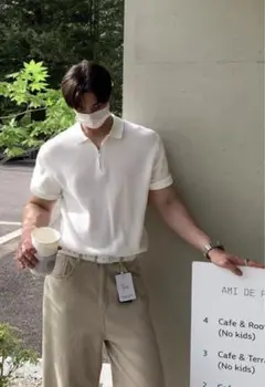 メンズ　ジッパー半袖　ホワイト　筋肉　ユニクロ　GU