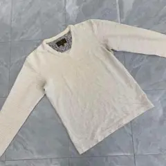Men's Bigi Vネックセーター 長袖 リブ編み コットン混 アイボリー