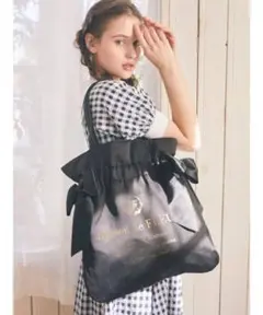 Maison de FLEUR ダブルリボンギャザートートバッグ 黒