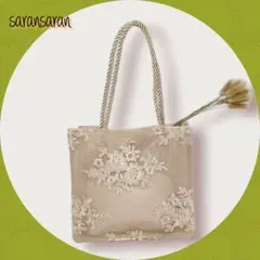 秋物 フラワーレース フェミニン トートバッグ ロープハンドル 小 結婚式 上品