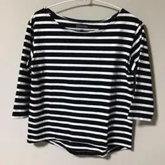 Armor–Lux カットソー　七分袖　白黒ボーダー 綿100%　oサイズ