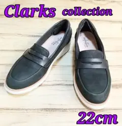 Clarks 黒 ローファー スエード調 一部レザー 22cm