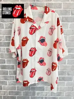 ROLLING STONESロゴ総柄開襟シャツ　アロハ