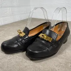 Hermes エルメス ローファー ケリー 革靴 ブラック ゴールド 黒