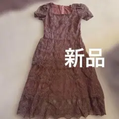 《新品》刺繍入りピンク半袖ワンピース　春ワンピース　パーティー　結婚式　二次会