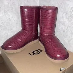 美品 UGG アグ ムートン クロコ柄 ブーツ ボルドー 22