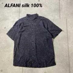 海外輸入品　ALFANIアルファニ　SILK シルク100% 半袖　総柄　黒XL