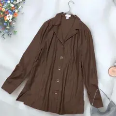 《Elegance》 長袖シアーシャツ リネン 麻 ブラウン 通気性 清涼素材