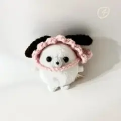 ④ちいさなぬいぐるみのアイスなたれ耳ボンネット　ミニビーンズ　ハンドメイド