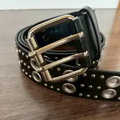 スタッズベルト 黒 ダブルピン Y2K 太ベルト　ユニセックス ロック系 個性派