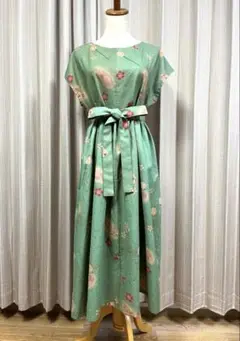 浴衣リメイク ワンピース 柿渋染め ハンドメイド ノースリーブ 同布ベルト付き