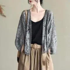 ★大人気★ 総レースボレロカーディガン グレー 前開き 可愛い 韓国