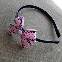 美品☆ピンク水玉リボンカチューシャ　子供用