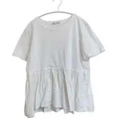 【ザラ】 ホワイト フリル裾 Tシャツ カットソー M