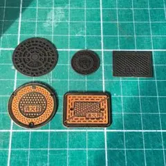 1:24 ミニチュア マンホール蓋/消火栓用蓋 5種セット