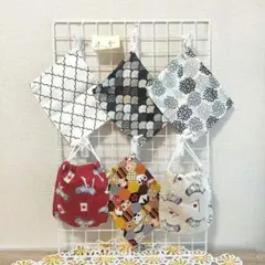 A-5・ハンドメイド・幾何学模様 動物柄和柄布製巾着6枚セット
