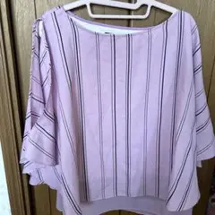 INDIVI 薄紫 ストライプ トップス　半袖M