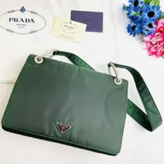 美品✨プラダ ワンショルダーバッグ 三角ロゴプレート 白タグ ナイロン グリーン