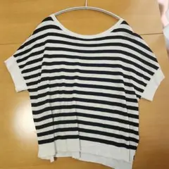 DoCLASSE 半袖ニット XL 白黒ストライプ