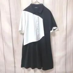 【ボカニー】Boka nii バイカラー 半袖ワンピース 黒と白　フリーサイズ