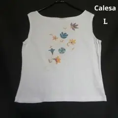 Calesa 花柄刺繍 ノースリーブ Tシャツ