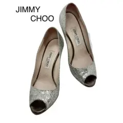 JIMMY CHOO シルバー オープンパンプス 38 日本サイズ24cm相当
