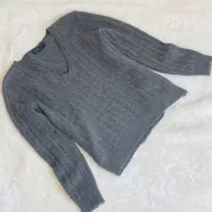 【人気】ラルフローレン カシミヤ混 ウール ニット グレー ワンポイント V