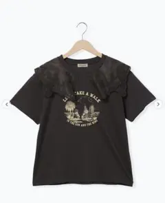 美品　サマンサモスモス　シアーレース襟付Tシャツ　チャコール