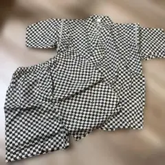 甚平 クリーム色と黒のチェック柄 110cm