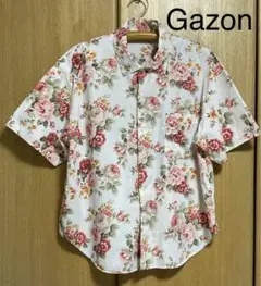 【Gazon】ローズ ボタニカル 総柄シャツ 半袖 M アロハシャツ かりゆし