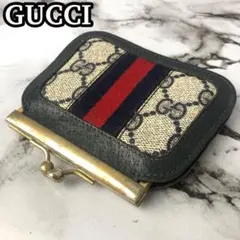 良品 オールドグッチ コインケース シェリーライン GG柄 がま口 ゴールド金具