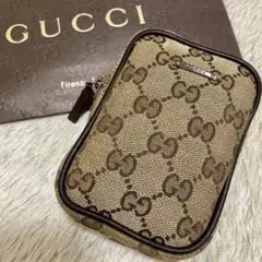 良品✨グッチ シガレットケース 化粧ポーチ GGキャンバス レザー ブラウン
