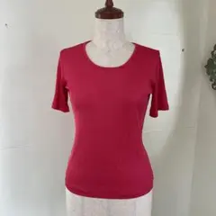 シャルレ　サラサラインナーTシャツM 赤いリブ編み半袖Tシャツ