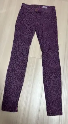 スキニーパンツ　レオパード　パープル　紫　メット