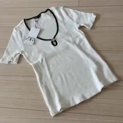 【ZARA】コントラストトリムTシャツ M 新品
