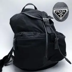 人気✨プラダ PRADA リュック バックパック 黒 ブラック 三角ロゴ 白タグ