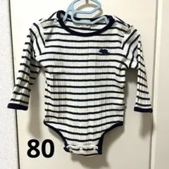 【美品】petit main 長袖ロンパース80 ボーダーロンパースベビー服