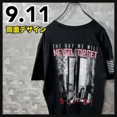 9.11 USA 星条旗 Tシャツ 半袖 メンズ USサイズ L ブラック 黒