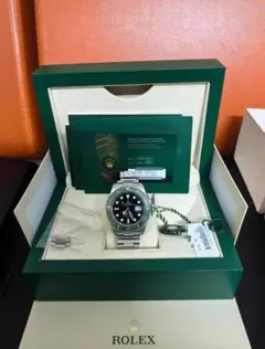 ROLEX 自動巻き時計 黒文字盤 シルバーケース