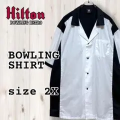 Hilton 半袖ボウリングシャツ ブラック＋ホワイト USA企画2Xサイズ
