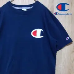 チャンピオン 古着 Tシャツ ビッグ目ロゴ 濃紺 ネイビー XL