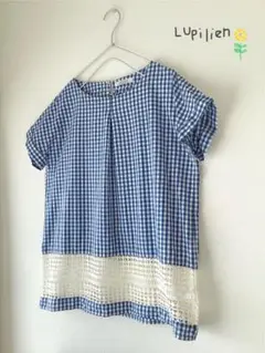 ルピリアン LUPILIEN ブラウス ギンガムチェック 半袖 レース