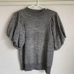 グレー パフスリーブ ニットトップス 半袖