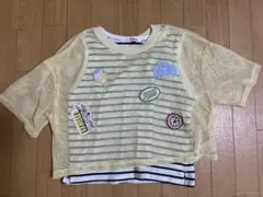 ピンクラテ メッシュ 半袖Tシャツ ワッペン付き イエロー 重ね着 Ｌ160cm