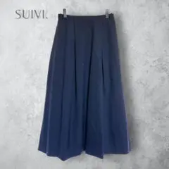 【SUIVI.】　プリーツ　フレアスカート　上品　ミセ婦人　ミモレ丈　ネイビー