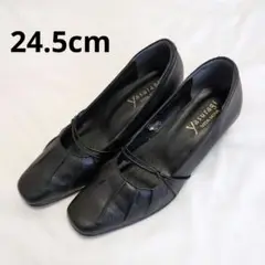 パンプス レディース 24.5 ブラック 靴 シューズ リクルート おしゃれ