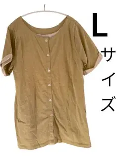 カーキ色 ボタン付き Tシャツ Lサイズ　レディース