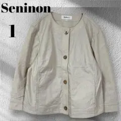 Se ninon　リネン混七分袖ノーカラージャケット　ベージュ◆M3689
