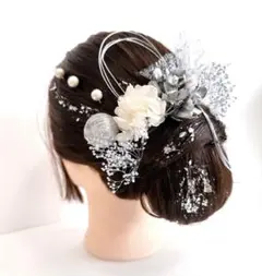 no.3965 成人式　結婚式　髪飾り　成人式髪飾り　水引き　銀箔　チュール